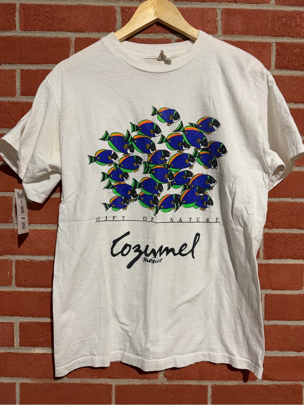 Cozumel White Short Sleeve Tee with Blue Fish Graphic